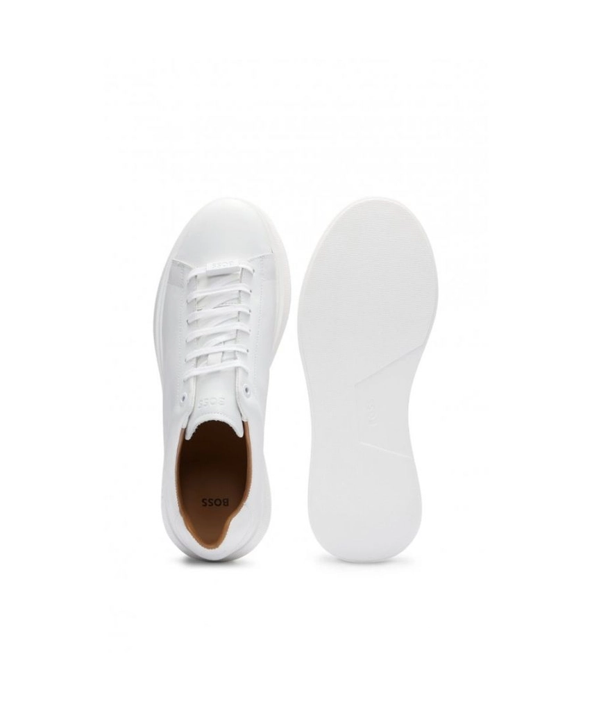 Hugo Boss Bulton Runn Mens Polished Leather Trainers With Rubber Outsole - White - Size UK 12